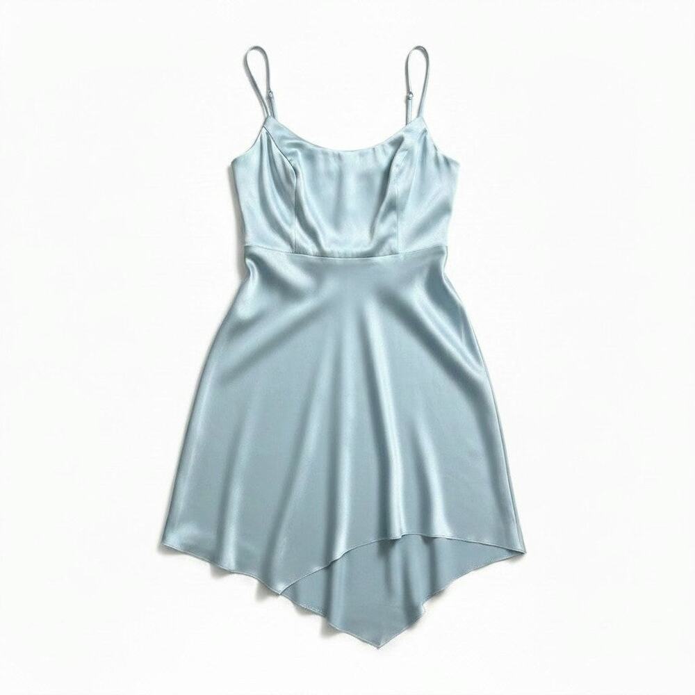 XSCAPE Womens Satin Midi Dress Asymmetrical Hem Light Blue Plus Size 14 Fairy